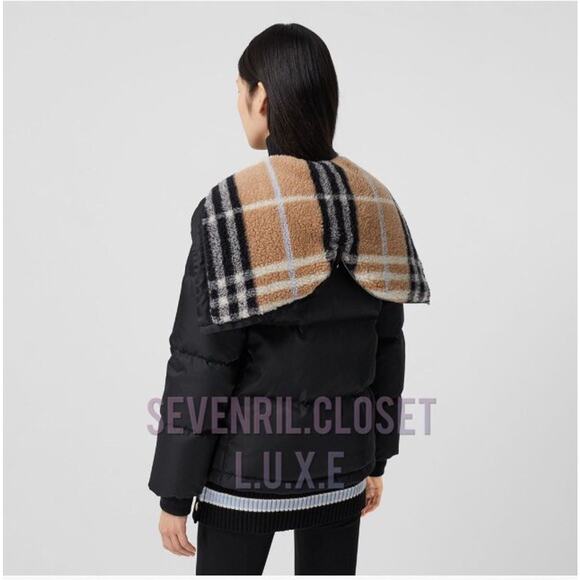 Burberry Seafield Size XS Down Filled Black Puffer Jacket Nova Hoodie NWT